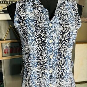 Blue and White Patterned Sleeveless Top